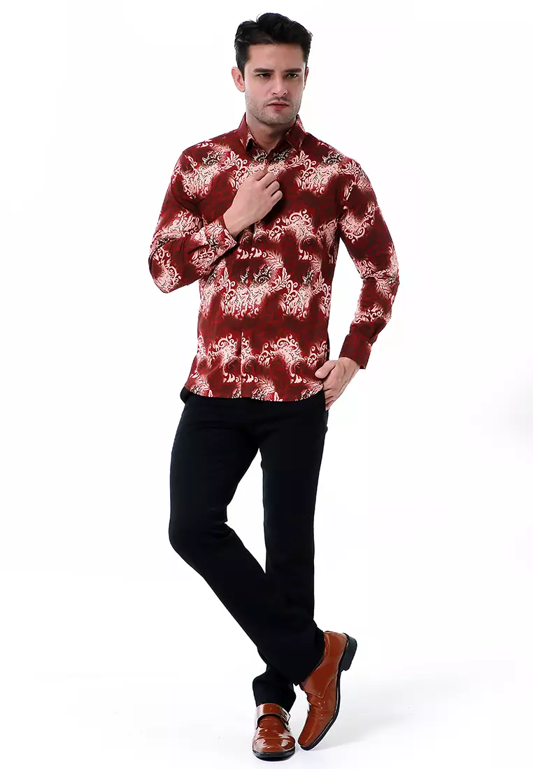 Blade Kemeja Formal Pria Batik Lengan Panjang Motif Astra Material Cotton ORIGINAL - Red