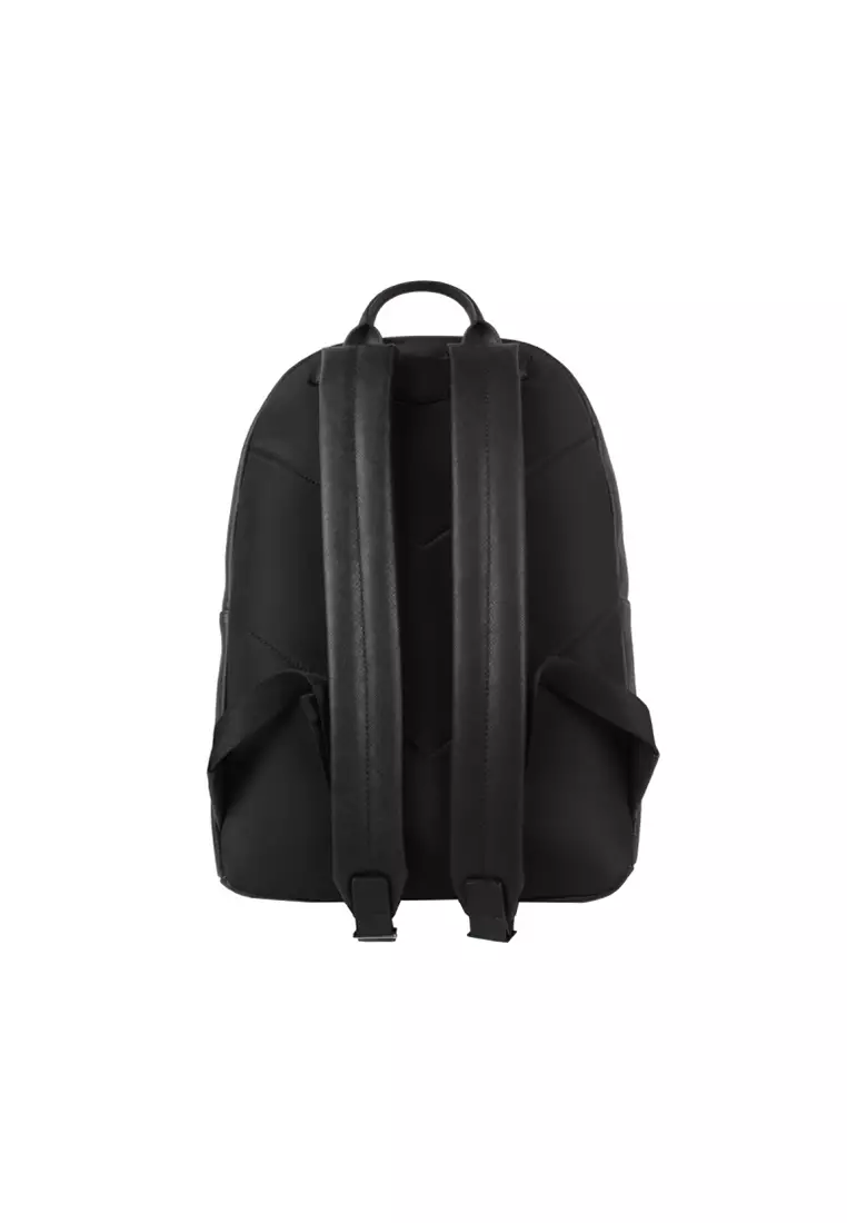 ASV Regenerated Saffiano Leather Round Backpack in Black Y4O250 Y138E