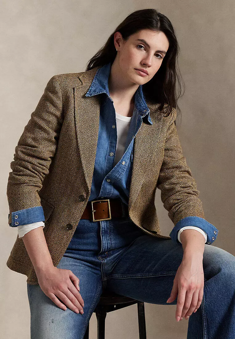 Herringbone Linen-Blend Blazer
