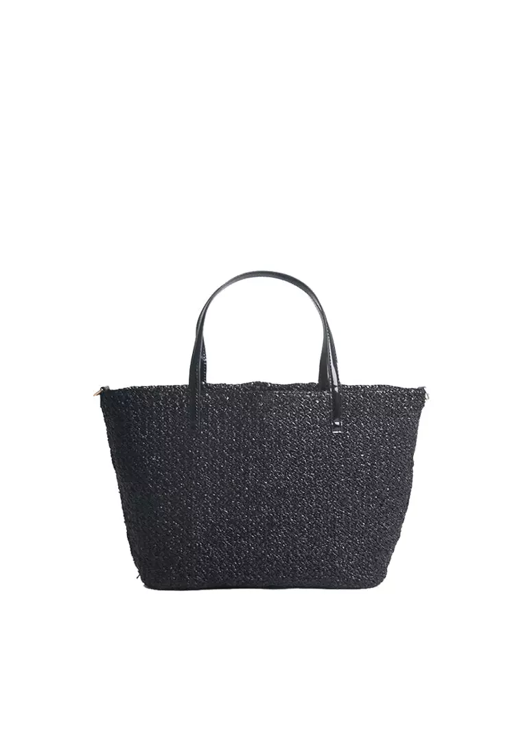 Tory Burch Raffia Tote Bag In Black 175222