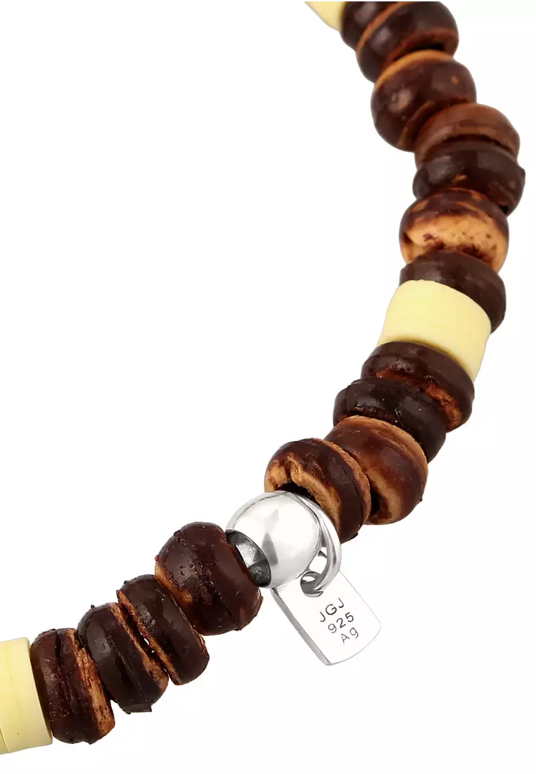 EXCLUSIVE Gelang Perhiasan Perak 925 Wanita Elegant Brown Coconut Beads 