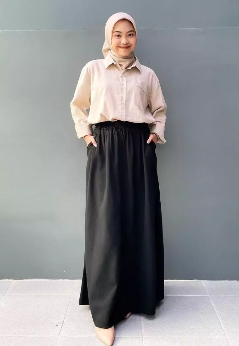 Tina Flare Denim Skirt (Rok Panjang Muslim Wanita A-Line) Panjang 101 cm