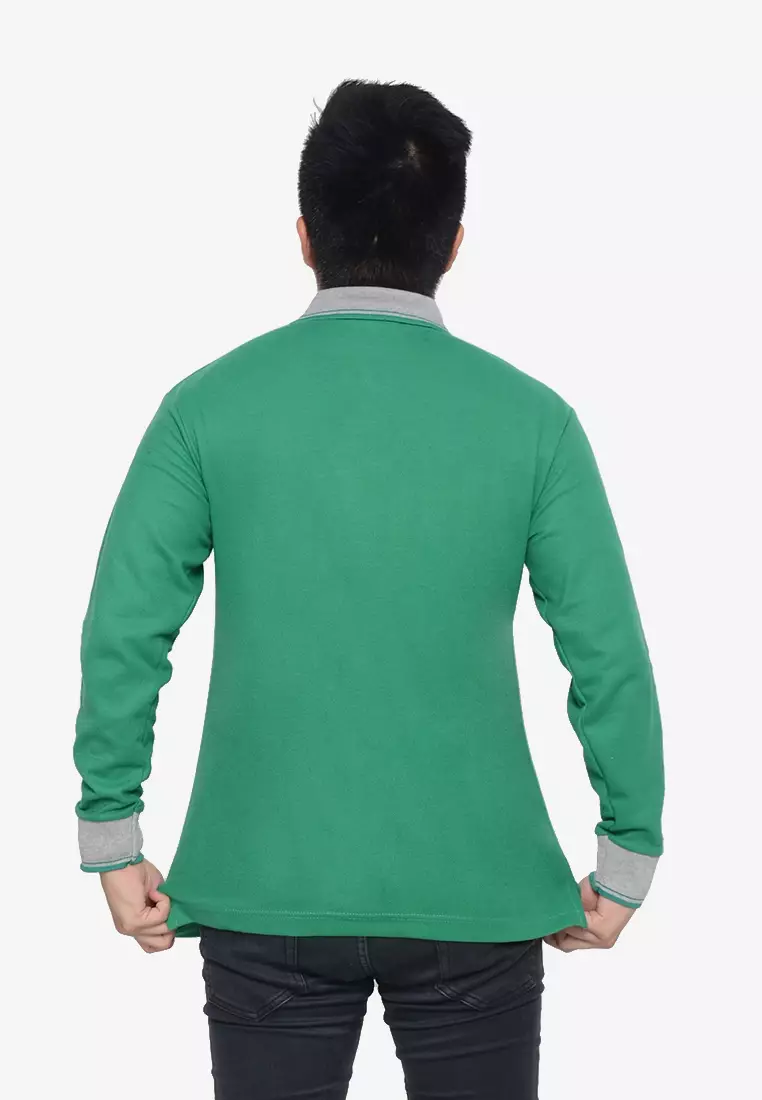 Andre Michel Kaos Polo Shirt Lengan Panjang Kerah Abu Hijau Daun 933-62