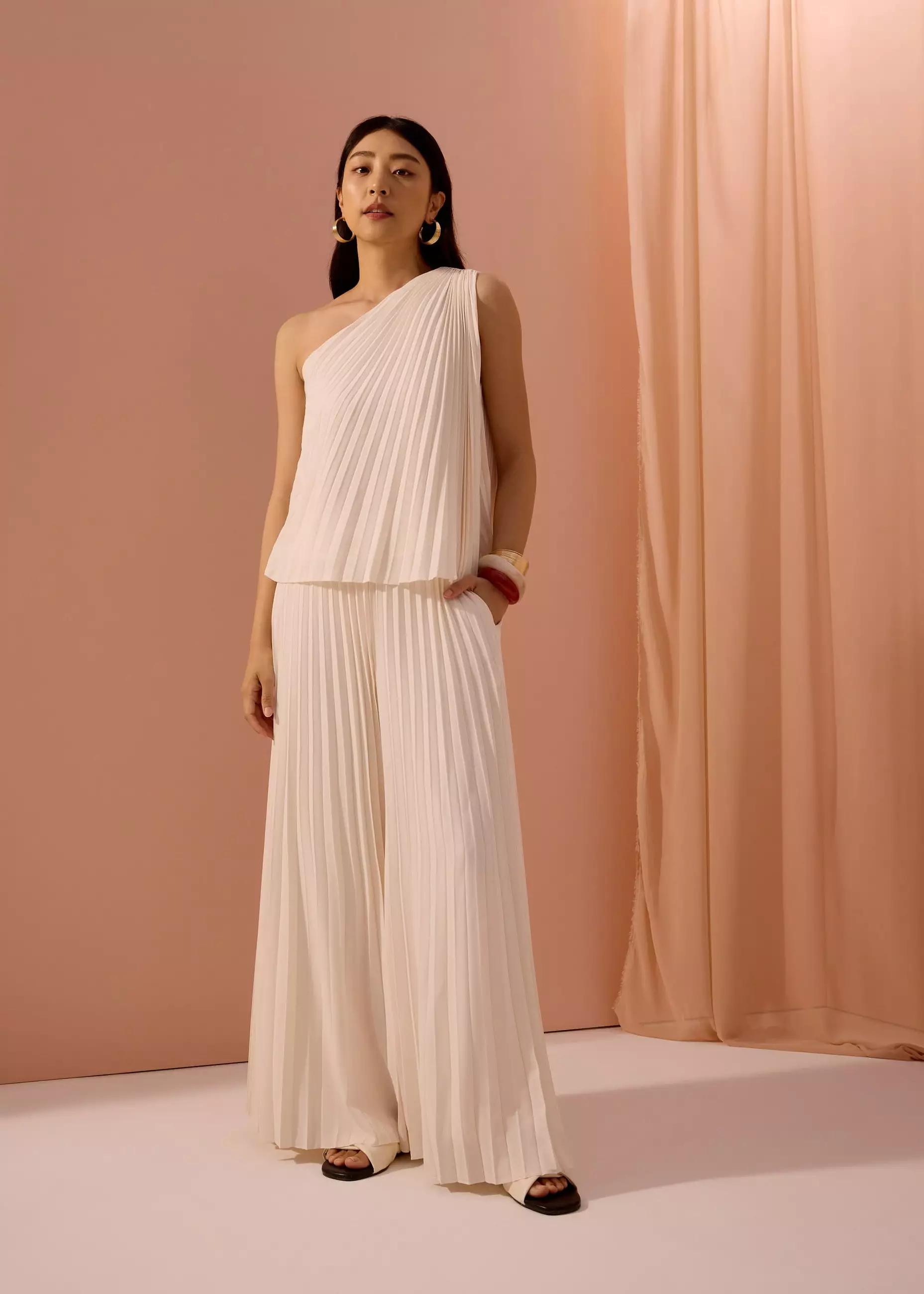 Celana Panjang Wanita - PETITE Leggy™ Wei Elastic Sunray Pleated Palazzo Pants