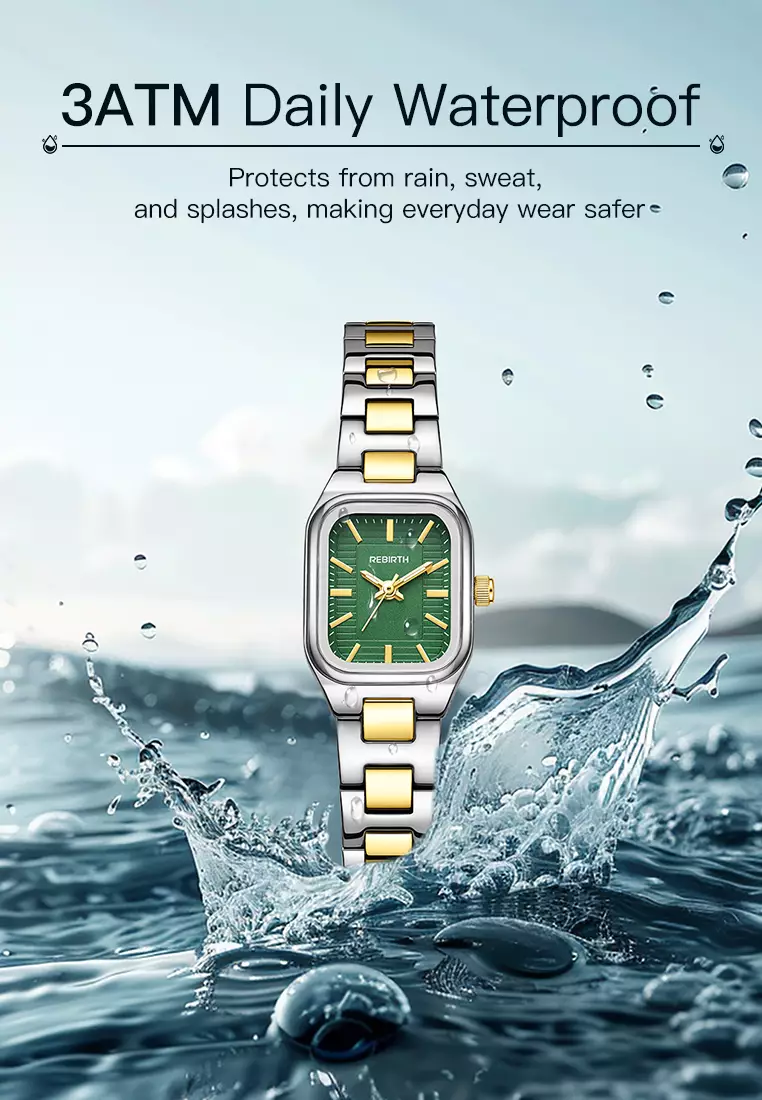 Jam Tangan Wanita Original Korea Fashion Anti Air Tali Stainless Steel Jam Tangan Cewek  gold green