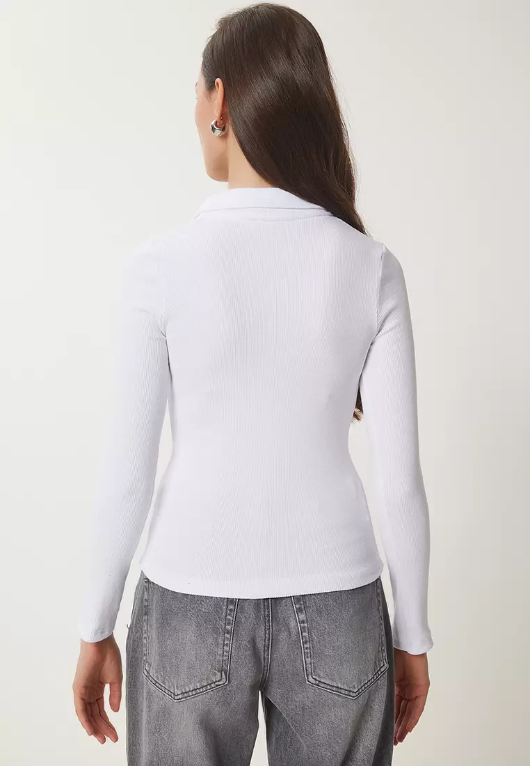 Ribbed Polo Neck Top