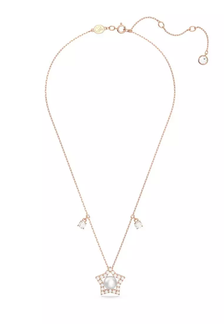 Stella necklace Mixed round cuts, Star, White, Rose gold-tone