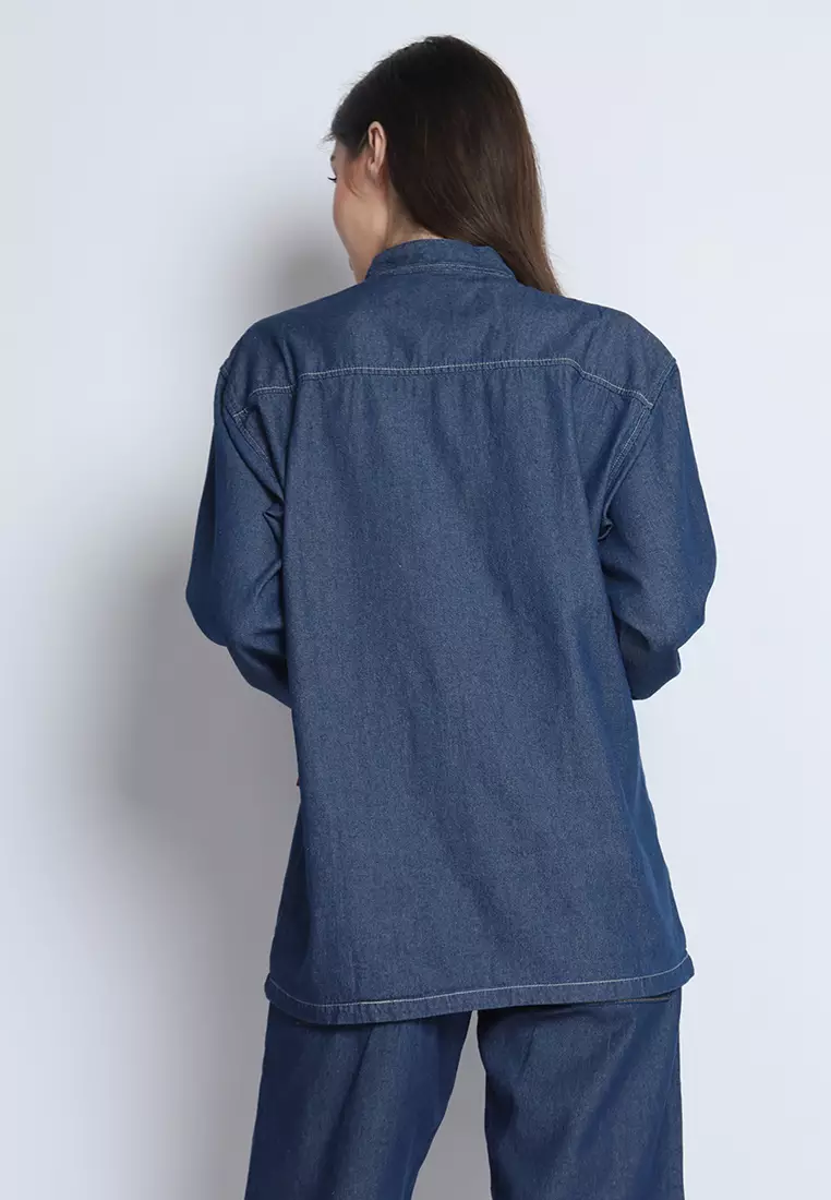 Kemeja Denim Wanita Skena L/S Krah Mandarin Saku Besar 282402