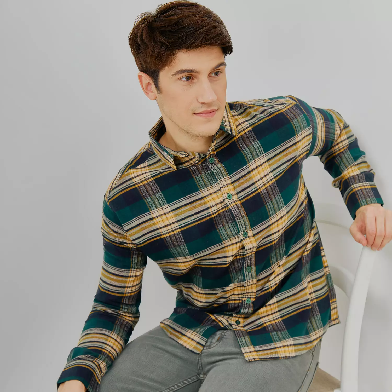 PAULMAY Kemeja Flanel Pria Lengan Panjang Hijau 6712