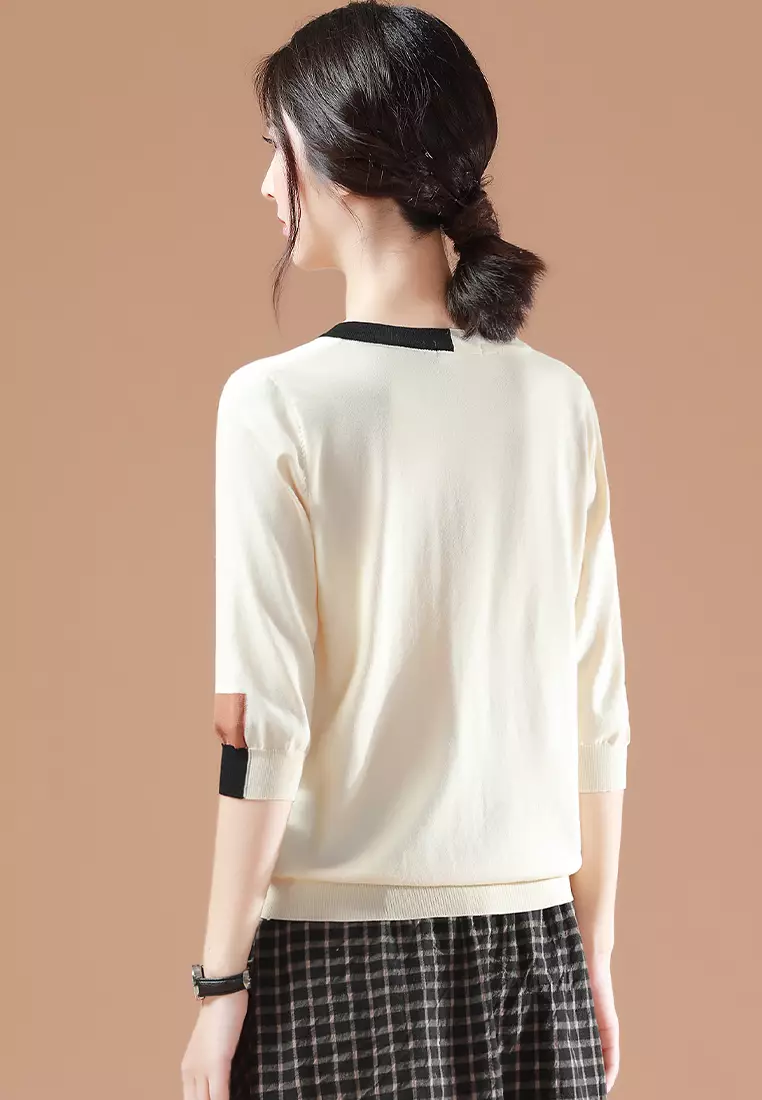 Buy A IN GIRLS Fashion V Neck Cropped Sleeve Sweater 2024 Online