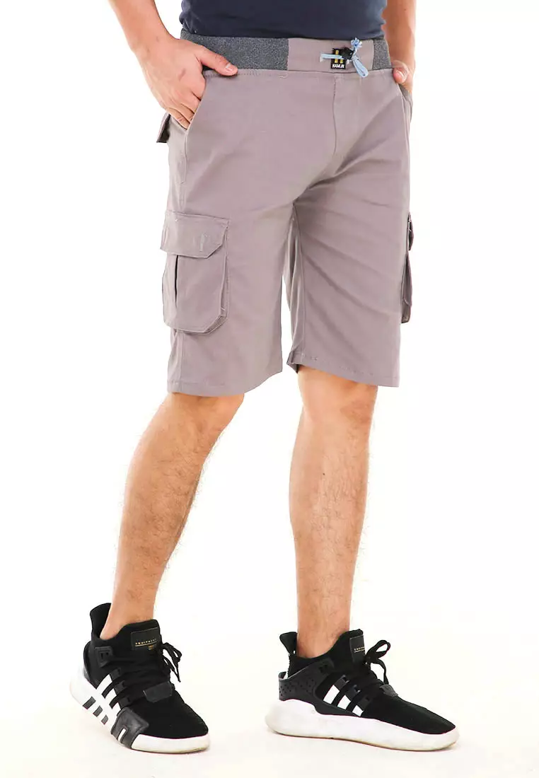 Rishham Celana Pendek Cargo Pria Button Pockets Sporty Short Pants Material Cotton ORIGINAL - Grey