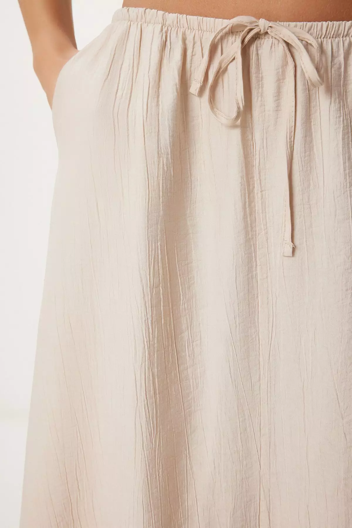 Wrinkled Effect Summer Flared Woven Skirt