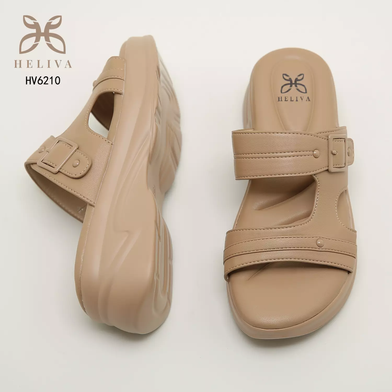 Heliva Julia Slide Slip On Wedges Double Strap Sol 5 cm