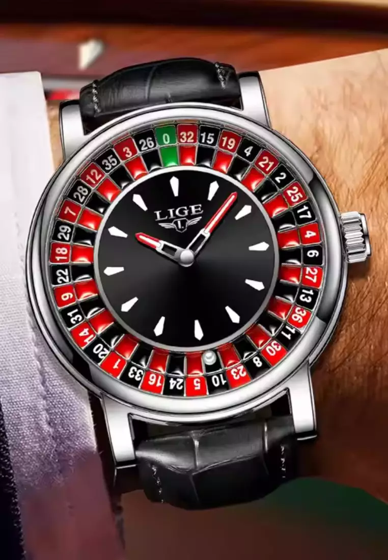 Unisex Roulette Light Weight Metal Alloy Quartz Watch, Leather Strap