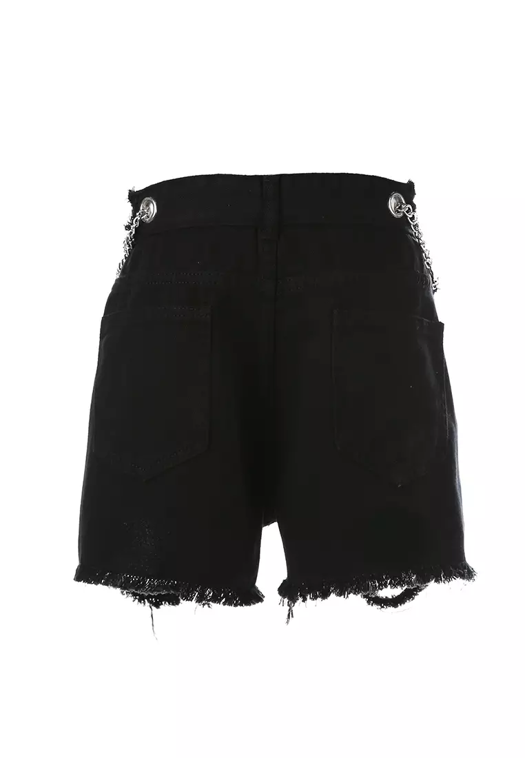 Black Distressed Denim Gothic Shorts