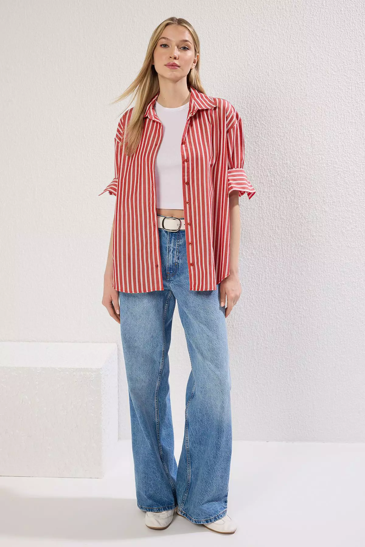 Multicolored Striped Oversize Wide Cut Shirt