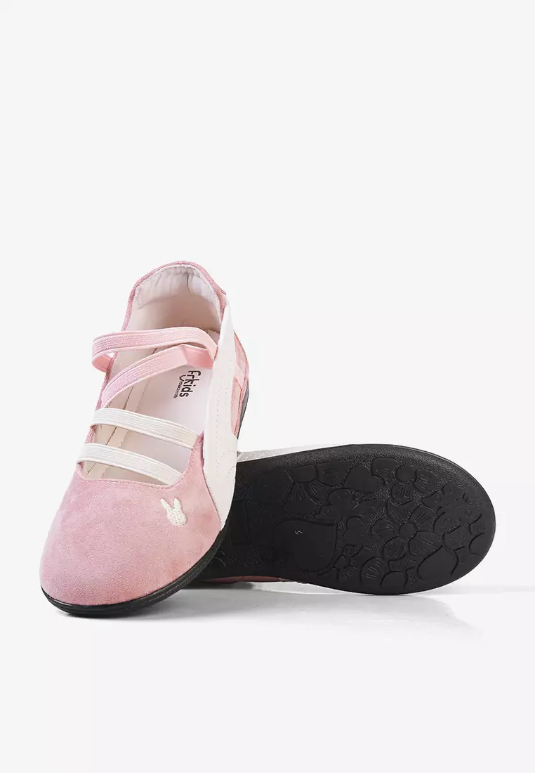 Sepatu Sneakers Ballerina Anak Perempuan Flat Shoes Anti slip T.Lilo Pink White