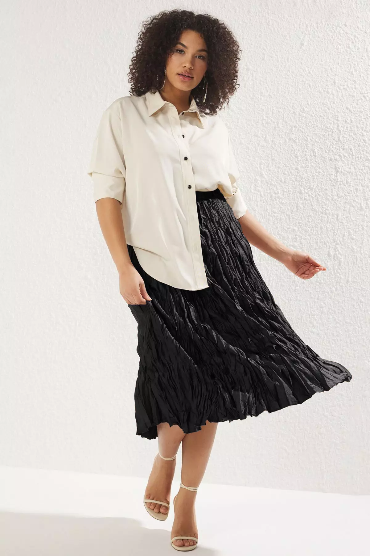 Plus Size Textured Midi Skirt