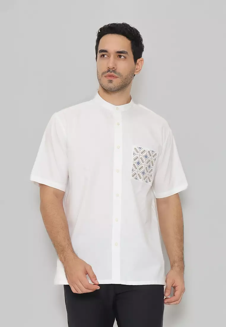 MOC - Kemeja Shanghai Lengan Pendek Pria Habibi - White