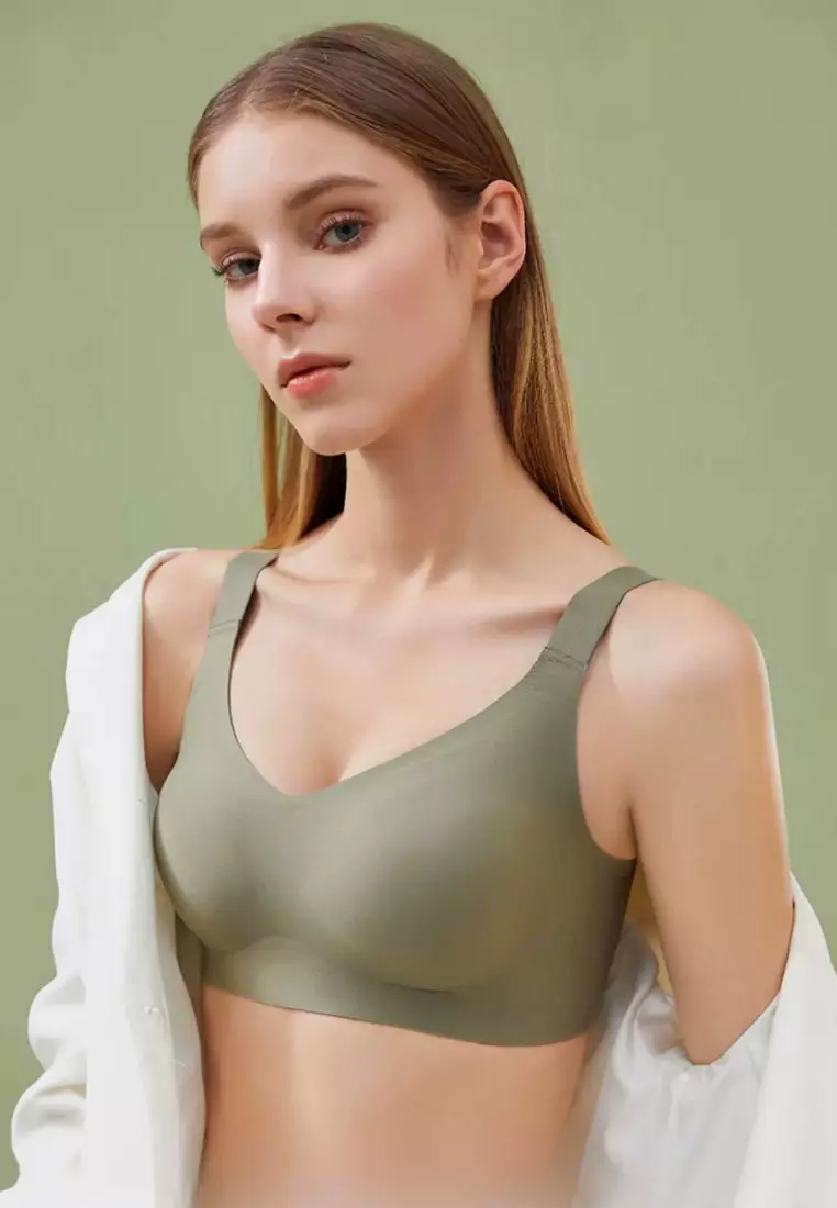 3 Pack Premium Melinda Seamless Wireless Padded Support Bra in Grey, Brown and Green
