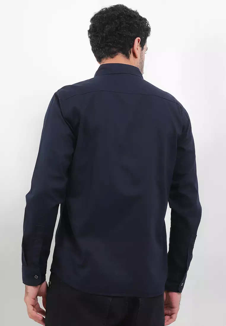 TRIPLE Kemeja Lengan Panjang Slim Fit (LS 535) - Navy