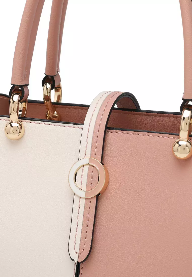 Women's Contrast Top Handle Bag / Shoulder Bag / Crossbody Bag - Pink