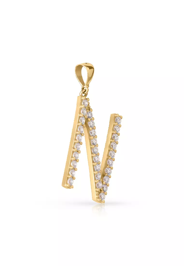 Pavé Letter Pendant -N 14k Gold