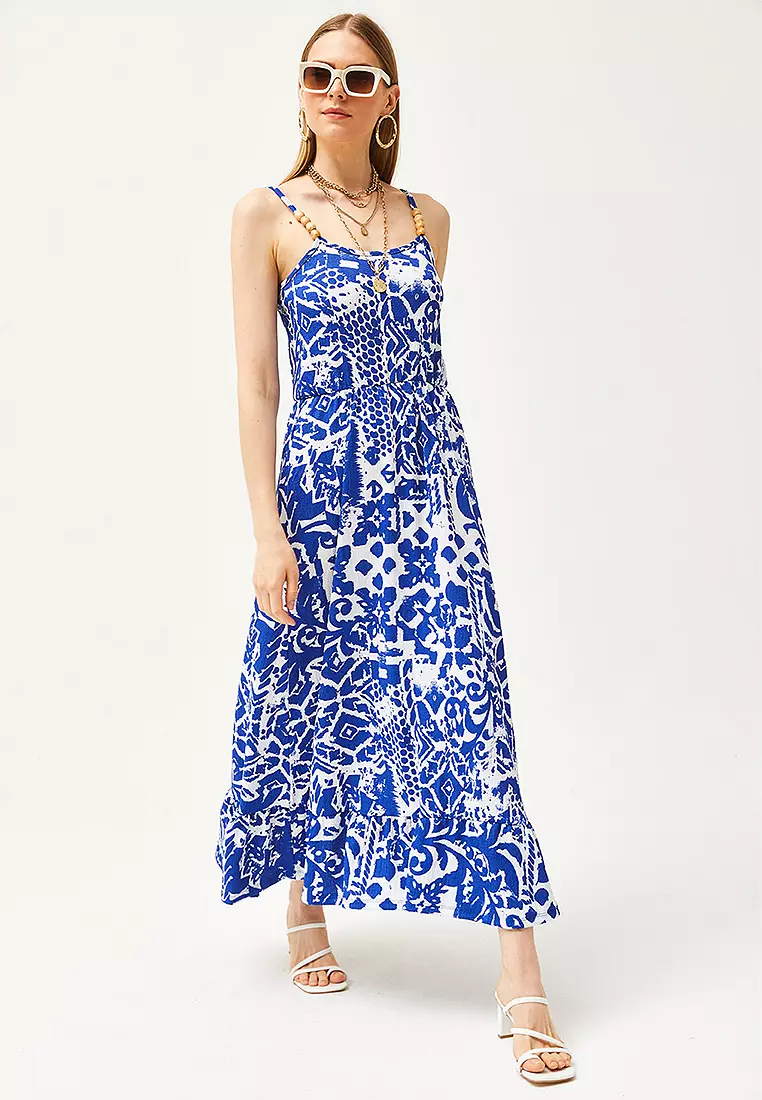 Geometric Midi Dress with Beads Detail