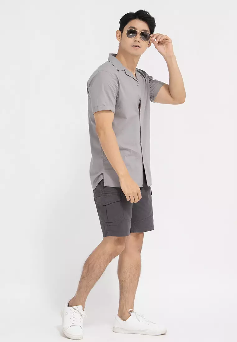 Kemeja pendek pantai abu OXCON summer shirt Silver Grey