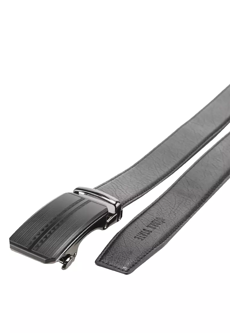 Line Plate Buckle Top Grain Leather Belt