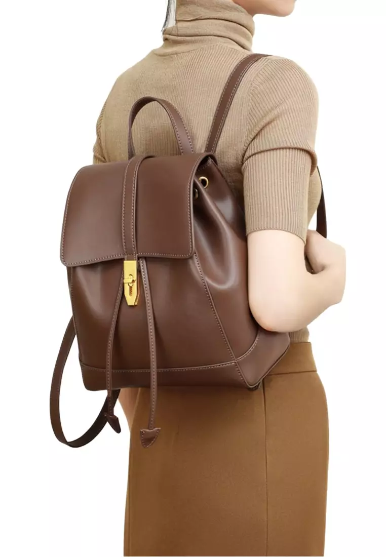 Women's Drawstring Cowhide Leather Backpacks