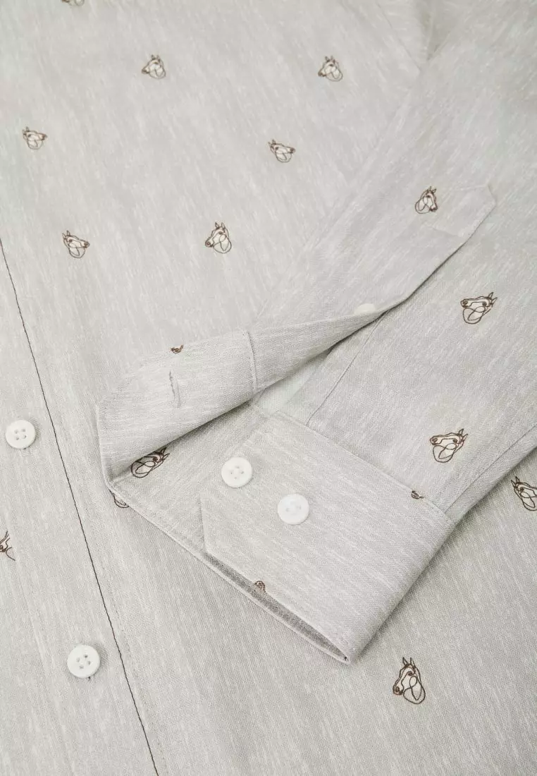 G2000 Wrinkle-Free Mini Horse Digital Print Comfort Fit Oxford Casual Shirt