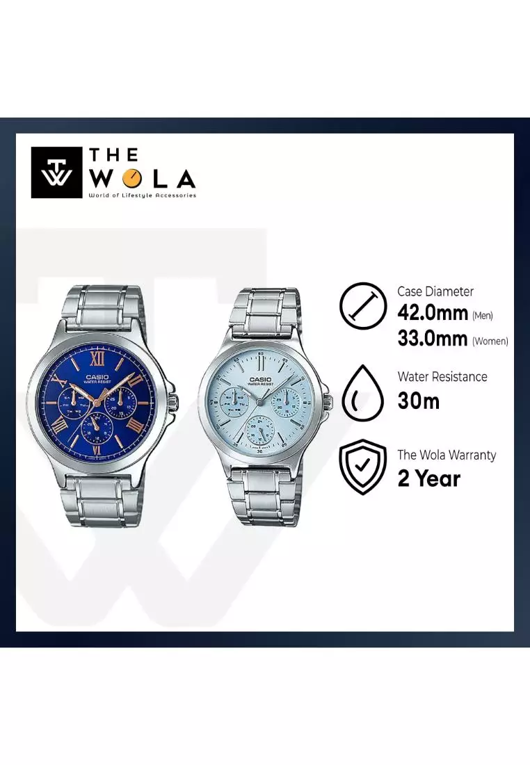 Couple's Analog Watch MTP/LTP-V300D-2A Stainless Steel Band Pair Watch