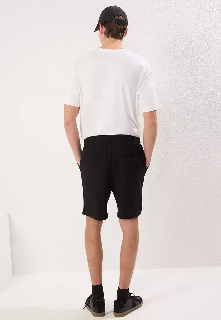 Black Regular Cut London Labeled Textured Pique Shorts & Bermudas TMNSS25SR00030