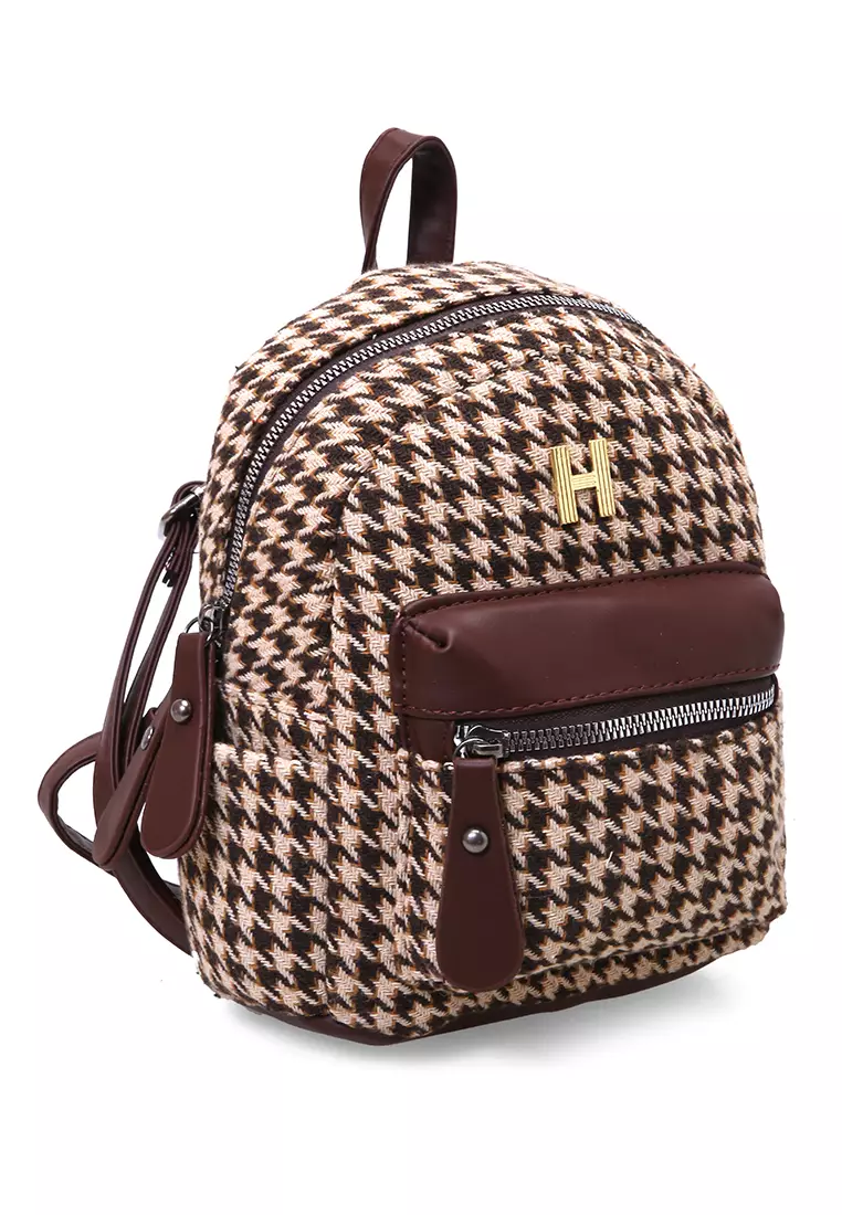 Afra Tas Ransel Mini Wanita Backpack Desain Unik Material Kain ORIGINAL - Brown Coffee