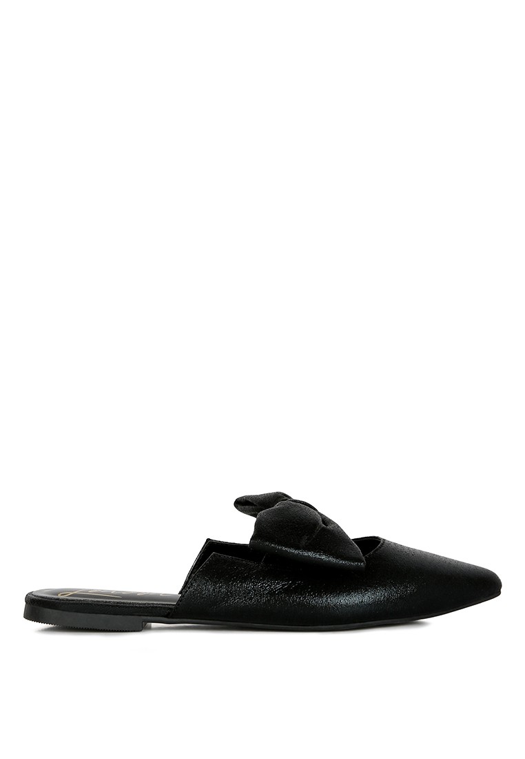 Black Casual Flats Mules with Bow Accents