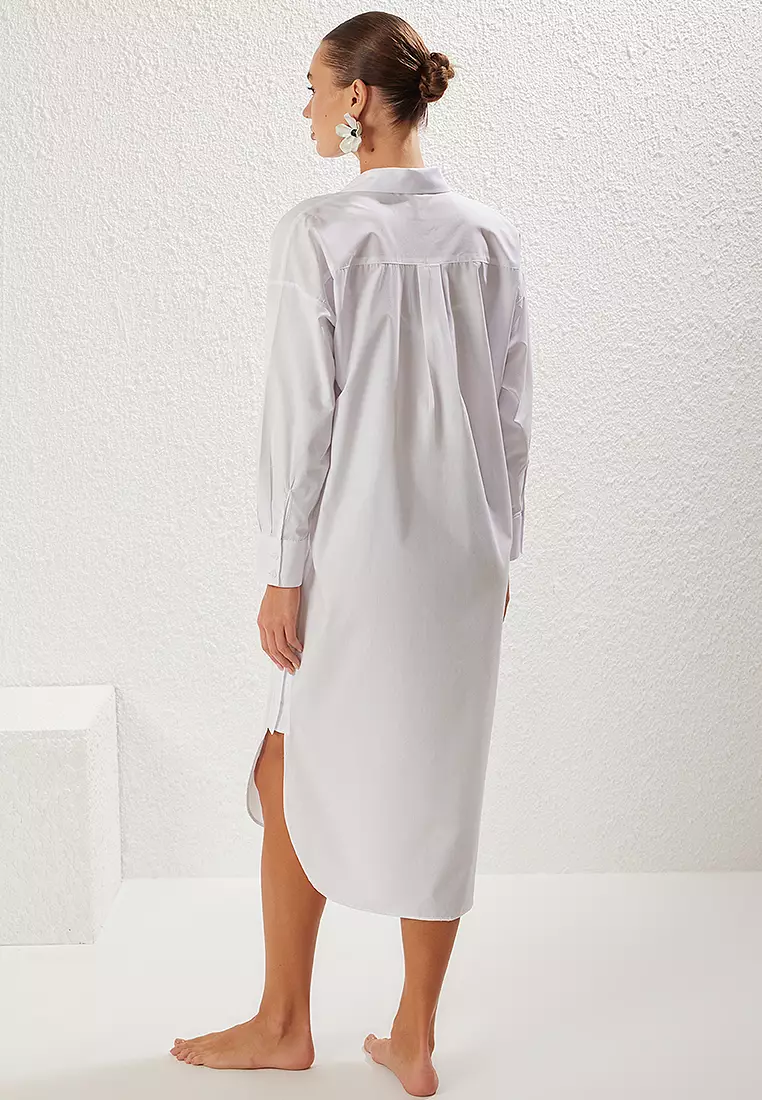 間條針織長袖沙灘連身裙