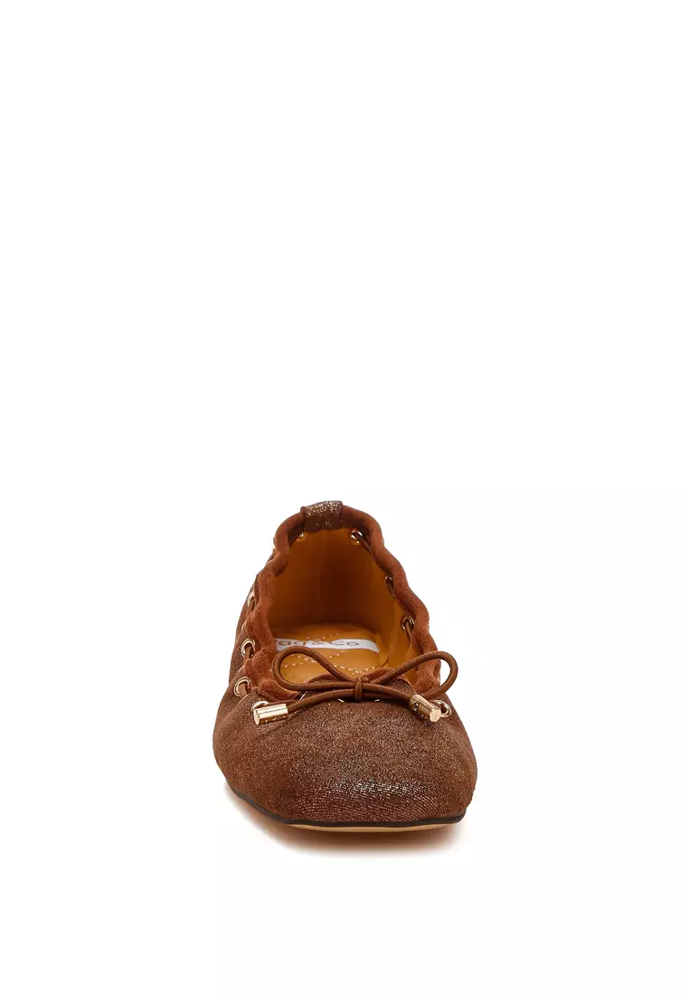 Brown Drawstring Bow Ballerinas