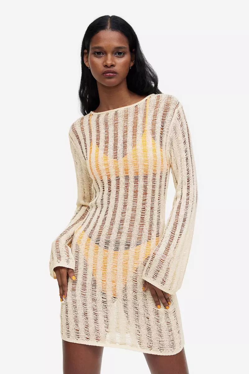 h & m knit dress Women's Light beige Rib-knit Dress