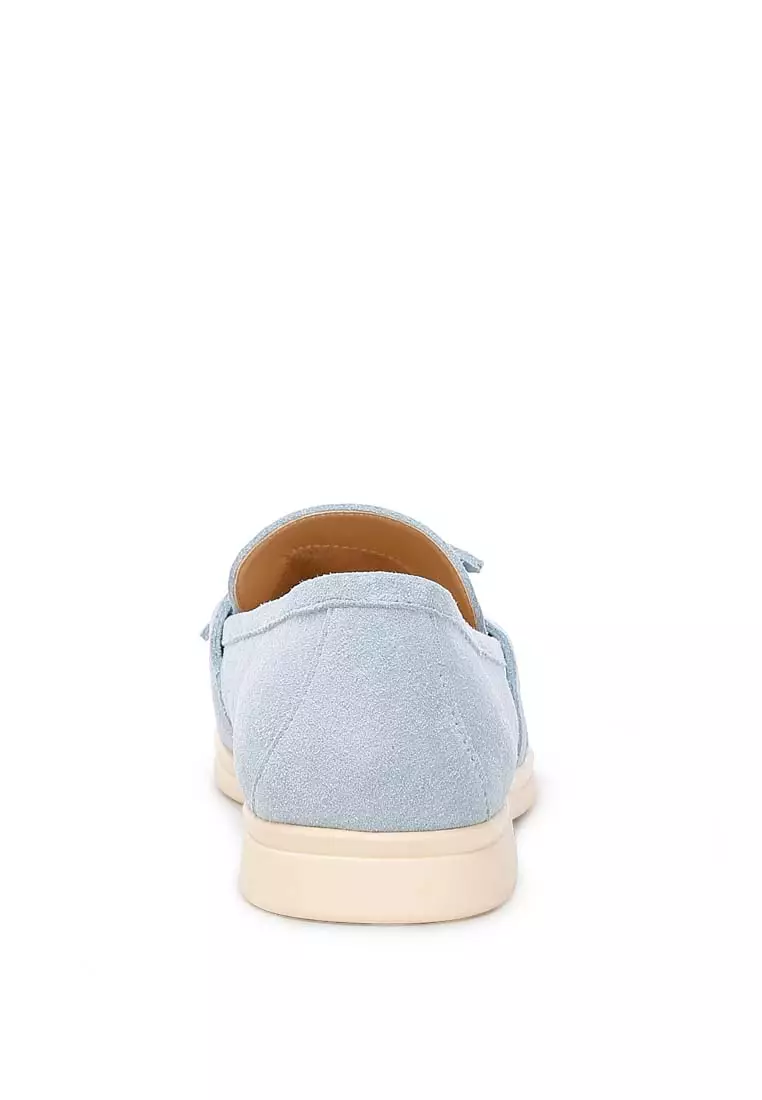 Sepatu Detail Simpul Suede Biru