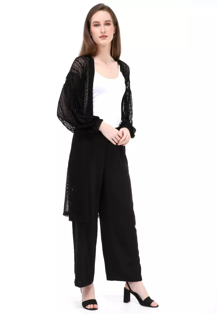 Shevia Cardigan Long Sleeves Wanita Design Elegant Atasan - Black