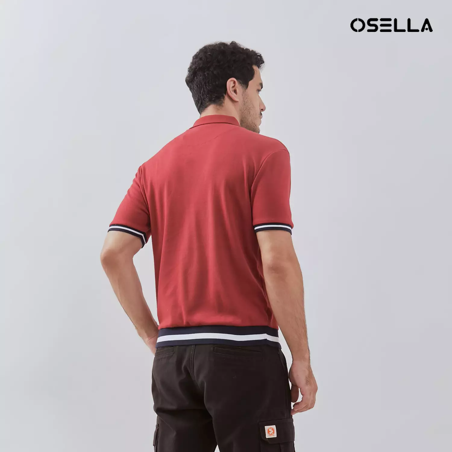 [NEW] Osella Ronan Solid Polo With Contrast Stripe Rib In Maroon 2021500953 | Polo Shirt Pria Lengan Pendek