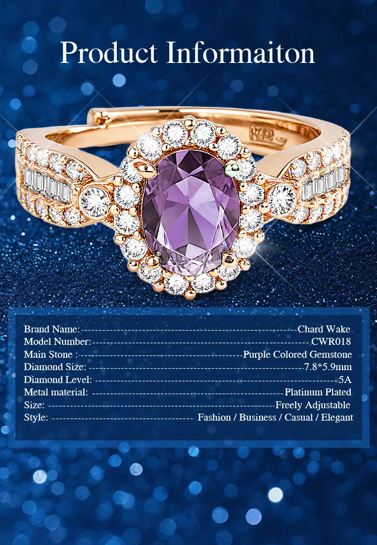 Cincin Wanita Berlian Batu Permata Ungu Korea Fashion Cewek Tunangan Rings Anti Pudar