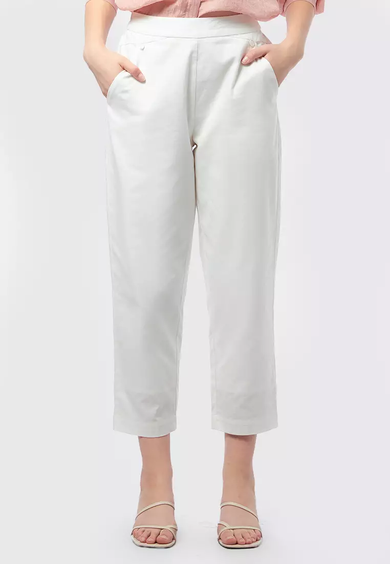 Long Pants with Elastic Waist Ecru