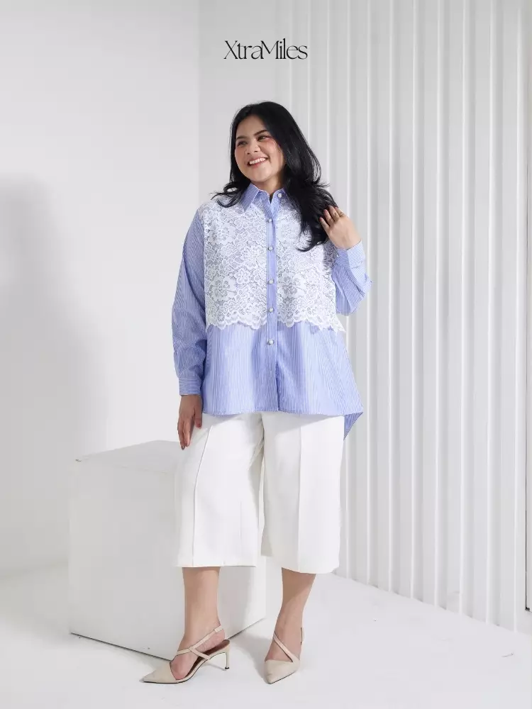 xtramiles Ladies shirt tillie laced stripe shirt dark blue