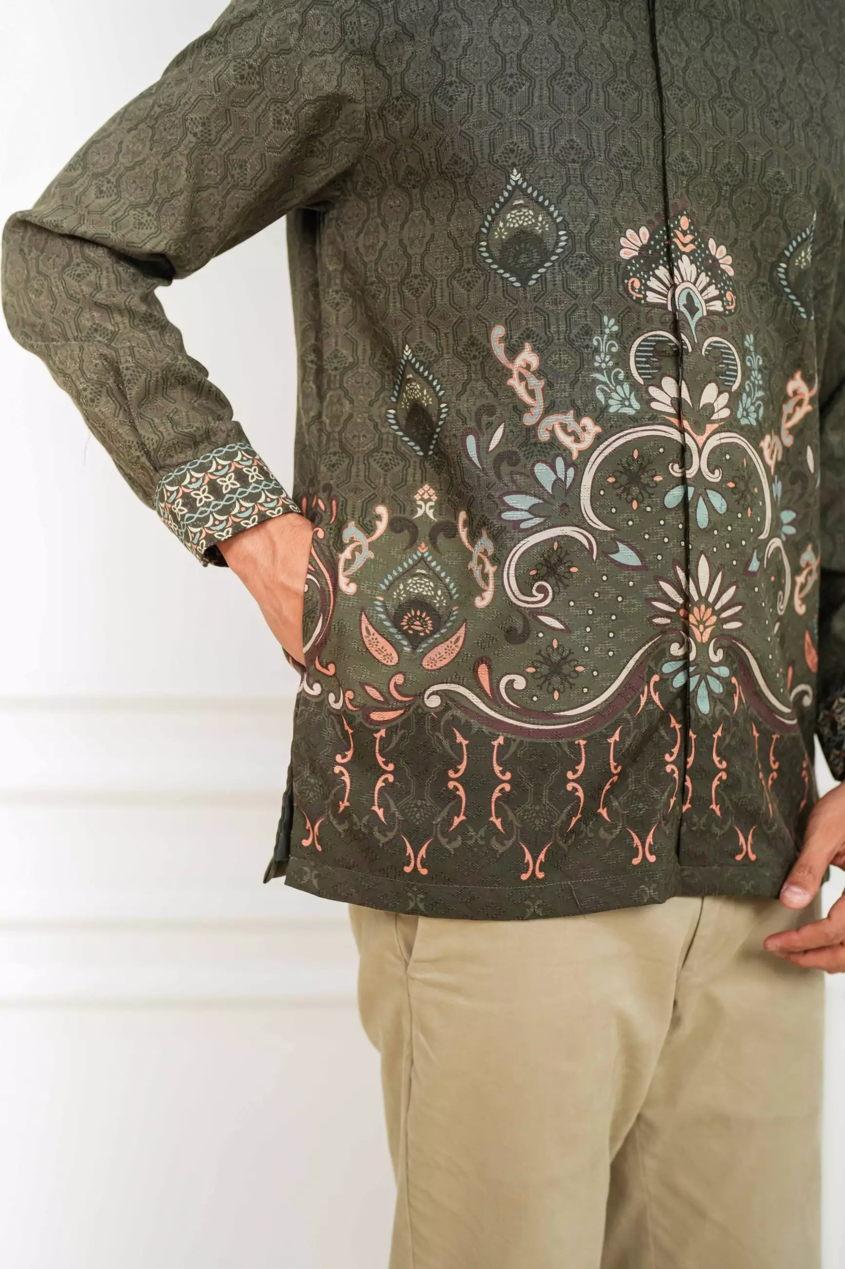 Sarimbit Akasya Olive Kemeja Pria  Koko Lengan Panjang Regular Fit Furing