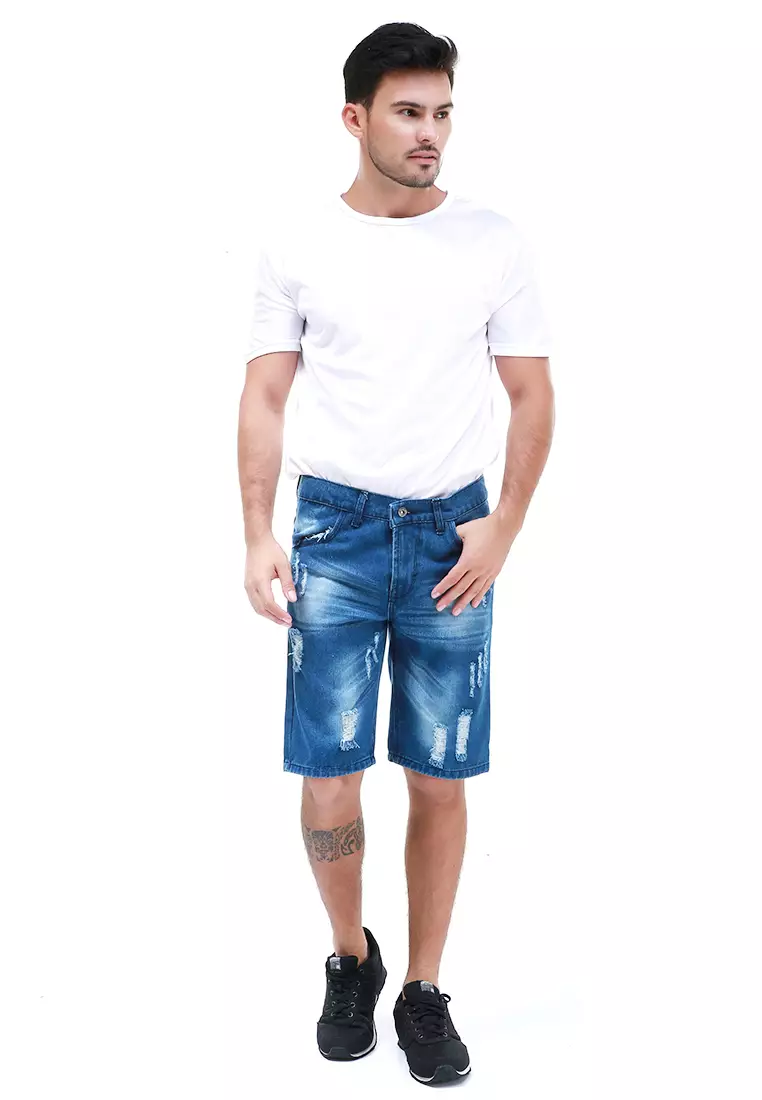 Rissham Celana Pendek Pria Ripped Short Pants Casual Material Denim ORIGINAL