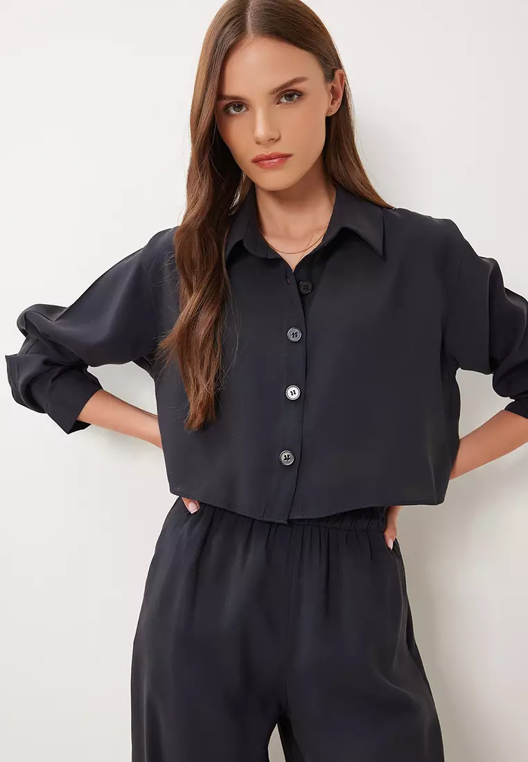 Women's Black Modal Shirt Pants Suit Bv00158