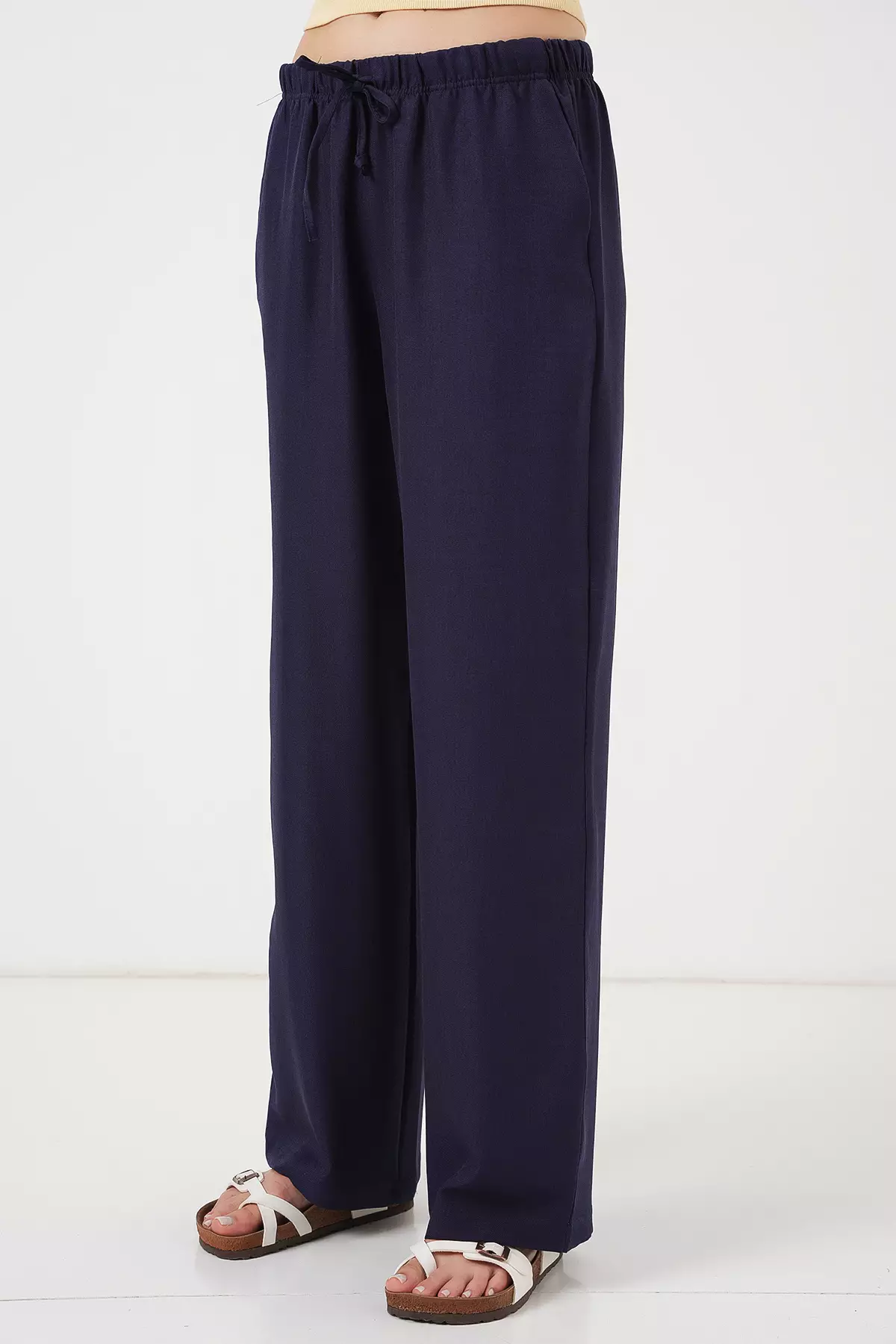 Wide Leg Linen-Look Trousers