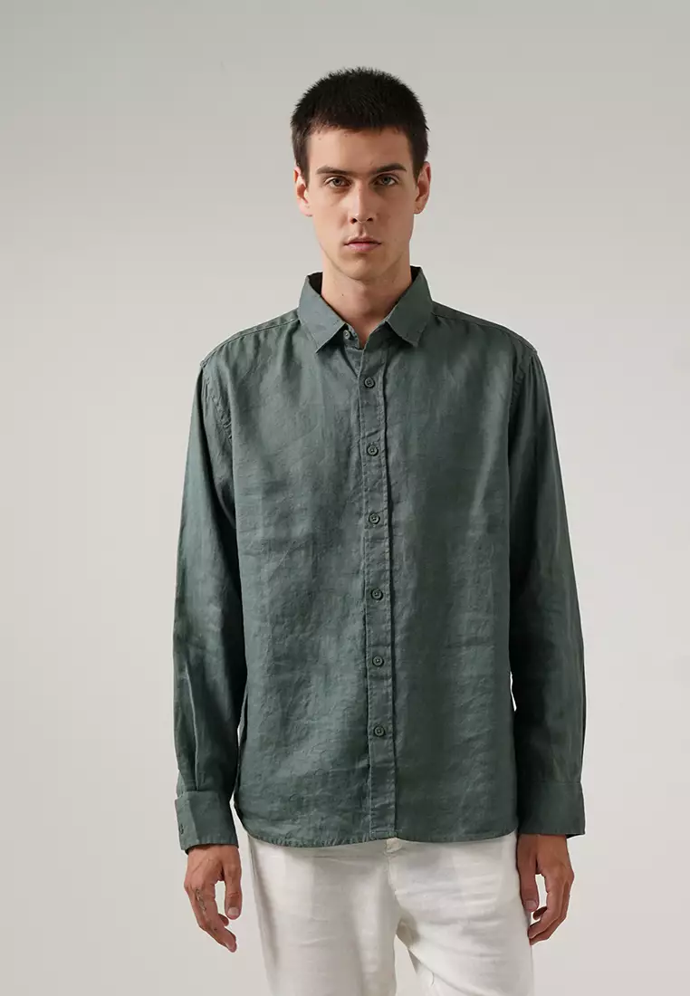 Jual Celciusmen CELCIUS Kemeja Linen Lengan Panjang I31000141C Hijau Original 2023 | ZALORA Indonesia ®